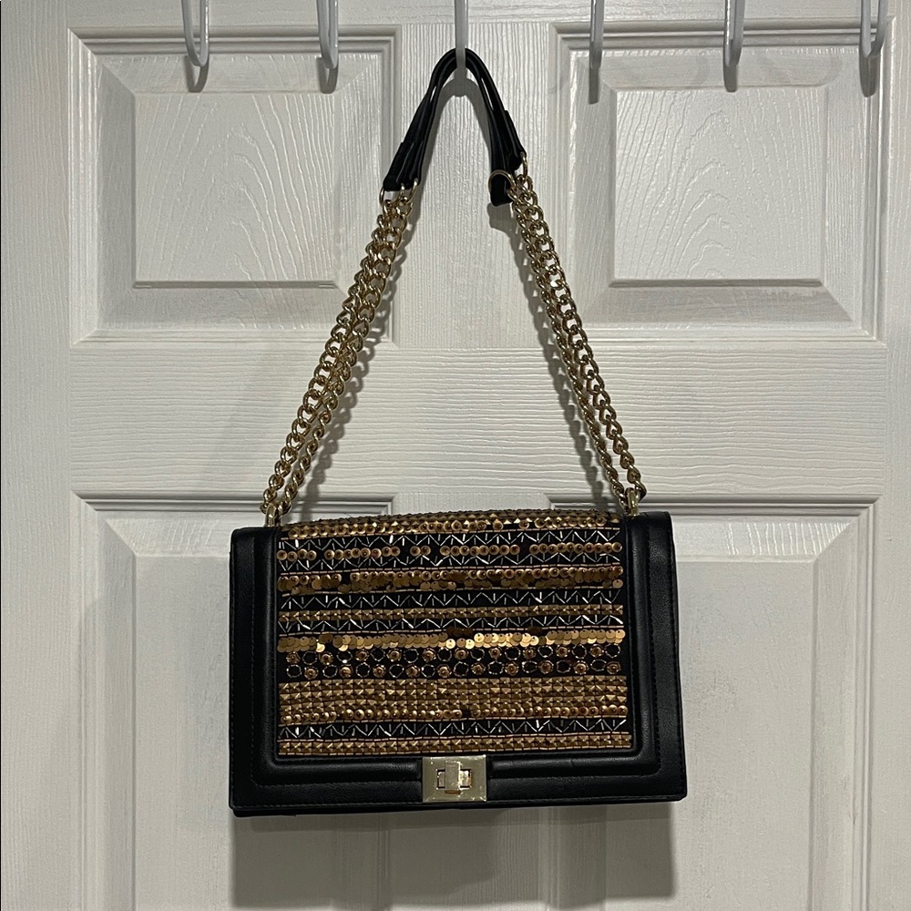 INC International Concepts Black and Gold Embellished Beadwork  Bag
